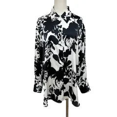 中古 ザラ ZARA 長袖 シースルー シャツブラウス クリーニング済み モノトーン 花柄 レディース LLサイズ 相当