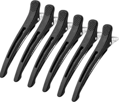 Giitoo ダッカール プロ用 ヘアクリップ 美容師 業務用 滑り止めゴム付き 黒( 黒,  6本)