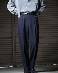 1990s- slates hairline stripe 2tuck wide-straight slacks  90年代 スレーツ ヘアライン ストライプ柄 2タック ワイドストレート スラックス Ｗ34 濃紺 ネイビー