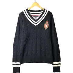 古着 トミーヒルフィガー TOMMY HILFIGER Vネック ケーブル編み チルデンニットセーター メンズL相当/eaa472699