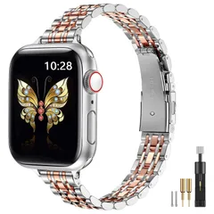 【人気商品】7 8 6 シリーズ9 のバンド 5 iWatch の女性の 4 41 mm 3 mm の 2 の 40 1 38 の腕時計のバンド SE Apple の細いバンドは のための薄いステンレス鋼の金属の鎖の革紐と、銀/ローズ・ゴールド互換性がある M