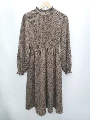 ◇ w closet ダブルクローゼット 総柄 長袖 膝下丈 ワンピース サイズM ブラウン マルチ レディース P  【1406240032297】