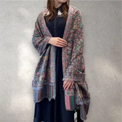 カシミヤショール ジャガード織 花柄 ペイズリー柄 ストール グレー系 ピンク グリーン パステルカラー 大判 一点物 手織り カシミール 伝統工芸 高級 カシミヤ100％ 春色 ギフト向け インテリアにも最適 春夏秋兼用
