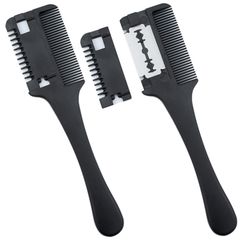 clowin ヘアーカッターくし ヘアコーム セルフカット コーム 櫛 家庭 理容用品 すきカミソリ 2本セット (Black)
