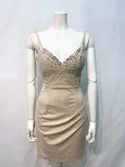 1600　JEWELS ジュエルズ　キャバクラ　ドレス　ラメ　サイドシースルー　キラキラ　ビジュー　キャミ　バックオープン　タイト　ミニ　伸縮性　キャバドレス　M