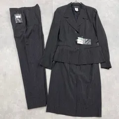 ◎agnes b.　アニエスベー　3点セット　セットアップ　ストライプ　ジャケット　スカート　パンツ　グレー　レーヨン　ウール