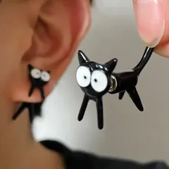 猫 ピアス おもしろ 面白い 面白 イヤリング変更可 1セット ねこ　ネコ　黒猫