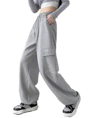 カーゴパンツ レディース スウェット ゆったり ポケット グレー Lサイズ M250426-127