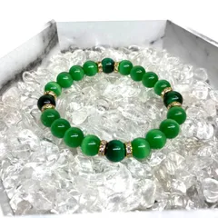 キャッツアイ(グリーン)×グリーンタイガーアイ パワーストーン ブレスレット (ゴールド) メンズ・レディース　男性・女性　数珠ブレス 開運 [r]