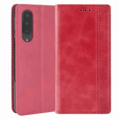 AQUOS zero5G basic ケース 手帳 SHG02 ゼロ5Gベーシック チェック柄 合革 レトロ 手帳 ケース 【Color】 レッドのサムネイル