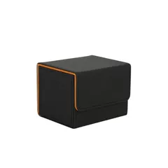 Venssu デッキケース トレカケース ストレージボックス 横入れ マグネット PU レザー 120枚「 遊戯王 ポケモン デュエマ 各種 カードゲーム に使用可能 」スリーブ対応 Sサイズ (黒（内装オレンジ）) 1