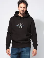 Calvin Klein (カルバンクライン) 裏毛 ロゴプリント ポケット付き プルオーバー パーカー CKJ30J326875 メンズ (ブラック)