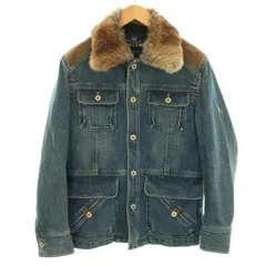 バーバリーブラックレーベル BURBERRY BLACK LABEL デニムジャケット ジージャン Gジャン アウター ライナー付き ラビットファー M 青 ブルー ベージュ /YTのサムネイル
