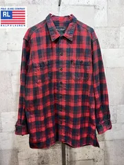 ポロジーンズ 厚手 フランネルシャツ 赤黒 チェック 大きめS POLO JEANS ネルシャツ ラルフローレン RALPH LAUREN