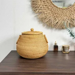 バスケット カゴ ラタンバスケット かご 小物入れ 収納 荷物入れ 蓋付き アタかご アタ かご リビング収納 ボックス ハンドメイド シンプル リビング収納 ハンドメイド ナチュラル キッチン収納 お菓子 アジアン ベトナム雑貨RTA-886