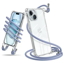 【特価商品】iPhone 15 ケース ショルダー クリア iPhone15 スマホケース アイフォン15 カバー 肩掛け 斜めかけ 縄掛けケース 耐衝撃 透明 TPU 薄型 軽量 携帯ケース 紐付き 斜めがけ 織りストラップ付き ネックストラップ 長さ調整可