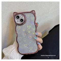 Jinrayplus iPhone 11 ケース 対応 韓国 おしゃれ おもしろ メッキ 曲面 ベゼル iPhoneケース 贅沢 3D ステレオ 猫耳 が光る レーザー 光沢 ハート型 キラキラ フラッシュペーパ かわいい 面白い スマホケース （ iPh 0