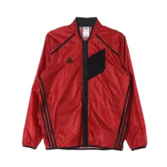 L adidas(アディダス) 光沢 レッド 3本線 ウインドブレーカー ジップアップ ジャケット