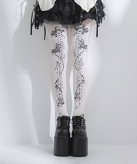 夢展望公式 [新品未使用] 薔薇×骨×王冠柄タイツ [ホワイト] 他カラー別ページ有 diablebaiser 服飾小物・アクセサリ－・雑貨 靴下 535496-01