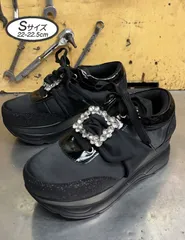☆新品未使用☆Ｓサイズ（22cm -22.5cm）超美品 ヨースケ YOSUKE 厚底スニーカー ブラック レディース 厚底シューズ 黒 ビジューバックル　MY536-445