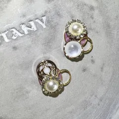 ビジューとボタンのくすみピアス・イヤリング