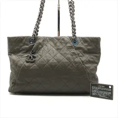 良品 CHANEL シャネル ココマーク マトラッセ ラムスキン SV金具 チェーン トート ショルダー バッグ グレー系 レディース a6792