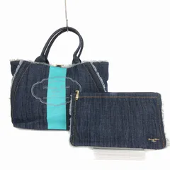 サマンサタバサ Samantha Thavasa タグ付き トートバッグ ポーチ セット デニム フリンジ ロゴ 青 ブルー ■GY14