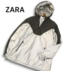 ZARA ザラ マン 現行タグ 通年★ 光沢 メタリック ハーフジップ オーバーサイズ プルオーバー パーカー Sz.M メンズ