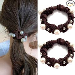 Natunofu ヘアゴム パール シルク シュシュ 大人 髪ゴム 跡がつかないヘアゴム おしゃれ 大人 跡がつかない レディース 茶色 ヘアアクセサリー ゴム 茶色 飾りつき 高弾性 優雅 エレガント