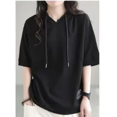 ☆ ブラック ☆ M ☆ パーカー Tシャツ フード付き レディース パーカー 半袖 レディース Tシャツ フード付き カットソー 夏 トップス スウェット トレーナー プルオーバー フードパーカー 半袖パーカー おしゃれ かわいい 綿 コットン