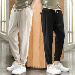種類28：5XL/D：ブラック メンズ ファッション 服 男性用 オシャレ シンプル 大人 かっこいい 大きいサイズ ストリート 紳士服 無地 リネン パンツ 夏 薄手 カジュアル サマー コットンリネン 伸縮性 ストレッチ ストレッチ