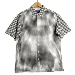 90's ラルフローレン ポロスポーツ ギンガムチェック コットン ボックス シャツ 半袖 (M) 黒×白 90年代 旧タグ オールド POLOSPORT　アメリカ古着 USED  ビンテージ ヴィンテージ