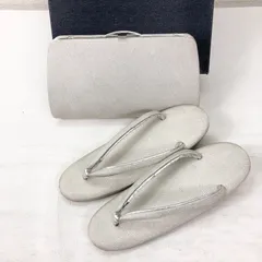 【美品】草履 バッグ セット／Zori Sandals & Handbag Set シルバー織柄 Mサイズ 振袖 留袖 訪問着 成人式 結婚式 和装小物