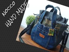 №705【overallDENIM✖️ハンプ✖️camouflage巾着Tote