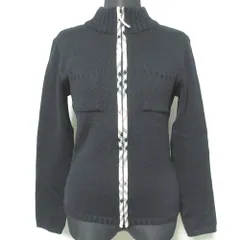 美品 BURBERRY BLUE LABEL バーバリーブルーレーベル ノバチェック ウール ニット カーディガン FBF64-693 M ブラック レディース 古着 中古 USED