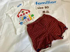 272ファミリアfamiliar80size お話しTシャツ　チェックパンツセット