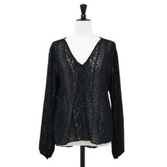 Theory セオリー ブラウス ブラック 黒 サイズ:S(9号) / レース Vネック ブラウス / Colemore Lace Bernetta B 長袖 幾何学模様 刺繍 シルク / トップス シャツ カットソー プルオーバー【レディース】【中古】