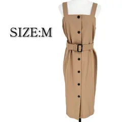 フロントボタン ジャンパースカート ベルト付き ひざ下 ワンピース M ベージュ レディース 古着 森ガール フェアリーグランジ fairygrunge