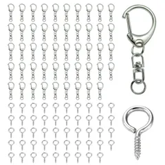 【特価商品】シルバー 丸カン付き 回転カン ゴールドシルバー パーツ 手作りキーホルダーパーツ 100個入り (キーホルダー金具1) 手芸用品 DIY ネジヒートン キーリングアクセサリー ハンドメイド キーホルダー金具