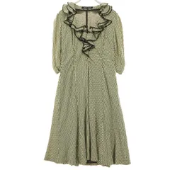 YOKO DOR ヨーコドール 幾何学柄 5分袖 ロングワンピース 40 ブラウン レディース 古着