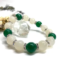 ムーンストーン&緑瑪瑙 パワーストーン ブレスレット 天然石ブレス (シルバー) 12mm メンズ　レディース 男性 女性 6月誕生石 恋愛運 恋人 夫婦円満 縁結び 数珠   [1]