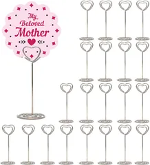 Rimikuru メモクリップ スタンド ハート 20個セット 可愛い 卓上 カードスタンド 結婚式 (シルバー)