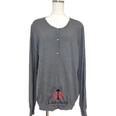 VINO ROUGE しまむら  金ボタンニットカーディガン 長袖 クルーネック 美品 レディース グレー LL  無地 上品 きれいめ 大人可愛い おしゃれ エレガント 羽織り 秋冬春 通勤 デイリー カジュアル シンプル 暖かい 人気