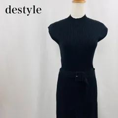 destyle　38　黒　ブラック　シンプル無地　ベルト　上品　ウエストマーク　ハイネック　ノースリーブ　ロング　リブニット　ワンピース 3142