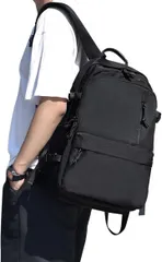 SUNOGE リュック リュックサック メンズ レディース 大容量 軽量 バックパック ビジネスリュック 防水 USB充電ポート付 盗難防止 撥水加工( 1.ブラック)