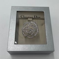 美品クリスチャン・ディオール Christian Dior ヴィンテージ カメリアラインストーンブローチ シルバー×ラインストーン箱つき