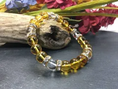 パワーストーン ブレスレット シトリン&水晶  天然石ブレス (ゴールド) 8mm レディース  ●