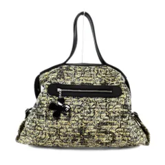 【天白】シャネル ツイード ボストンバッグ ブラック シルバー金具 ショルダー クローバー ココマーク レディース 鞄