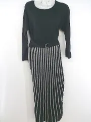 ◇ ◎ OLIVE des OLIVE 切替 ストライプ 長袖 ロング ニット ワンピース サイズM ブラック アイボリー レディース P  【1302010004788】