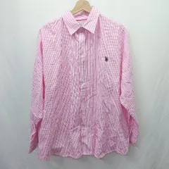 ◇ ⊂ ユーエスポロアッスン ストライプ 長袖 ストライプワンポイント刺繍シャツ サイズM ピンク系 レディース E  【1508060025425】